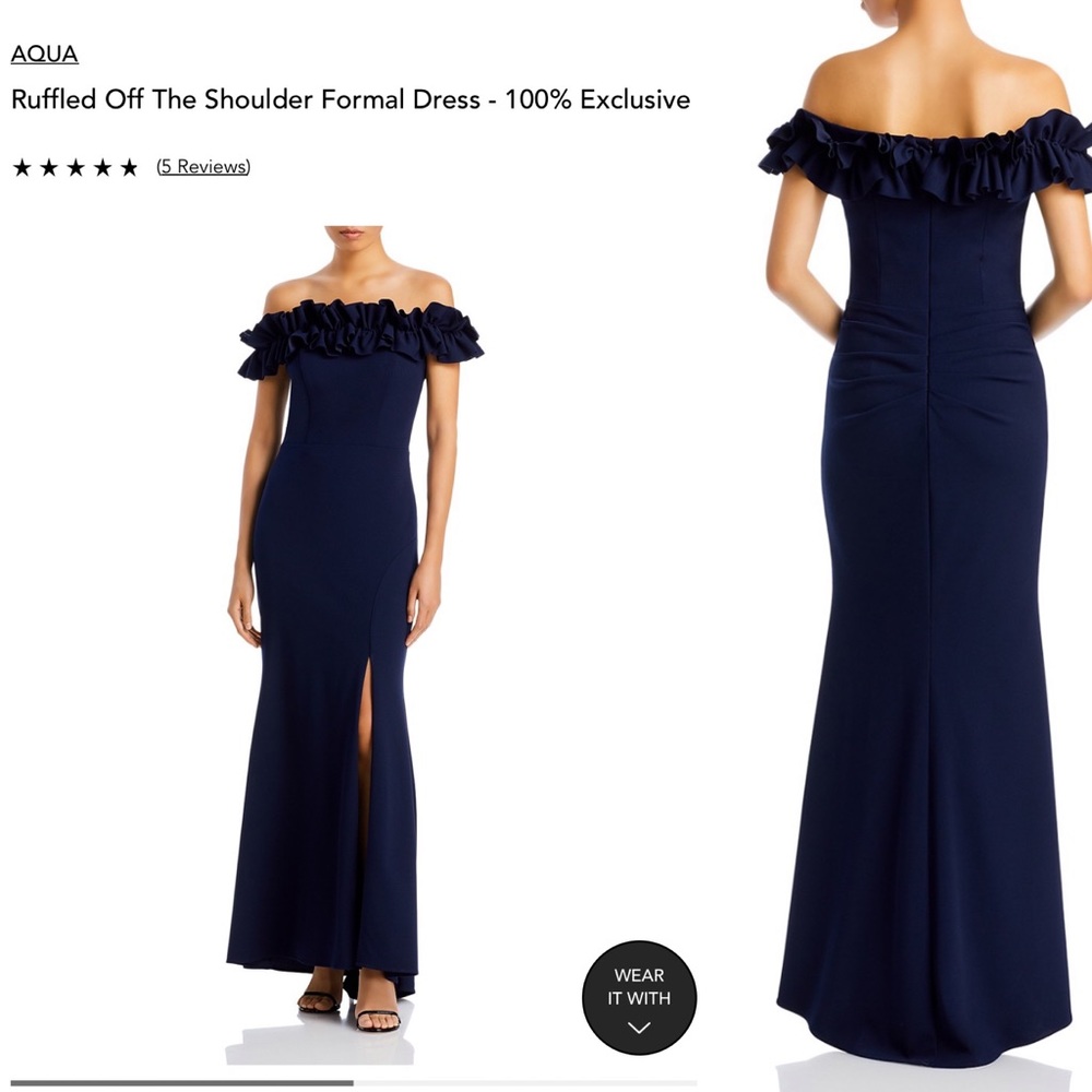 Navy Ruffled Off The Shoulder Formal Dress - Aqua Brand, size 6. Worn twice